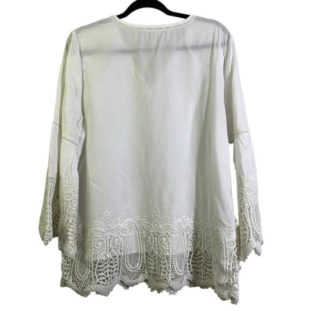 CHICO'S Blouse Embroidered‎ Lace Cutout V-Neck Quarter Sleeve Boho Cottagecore - Picture 4 of 14